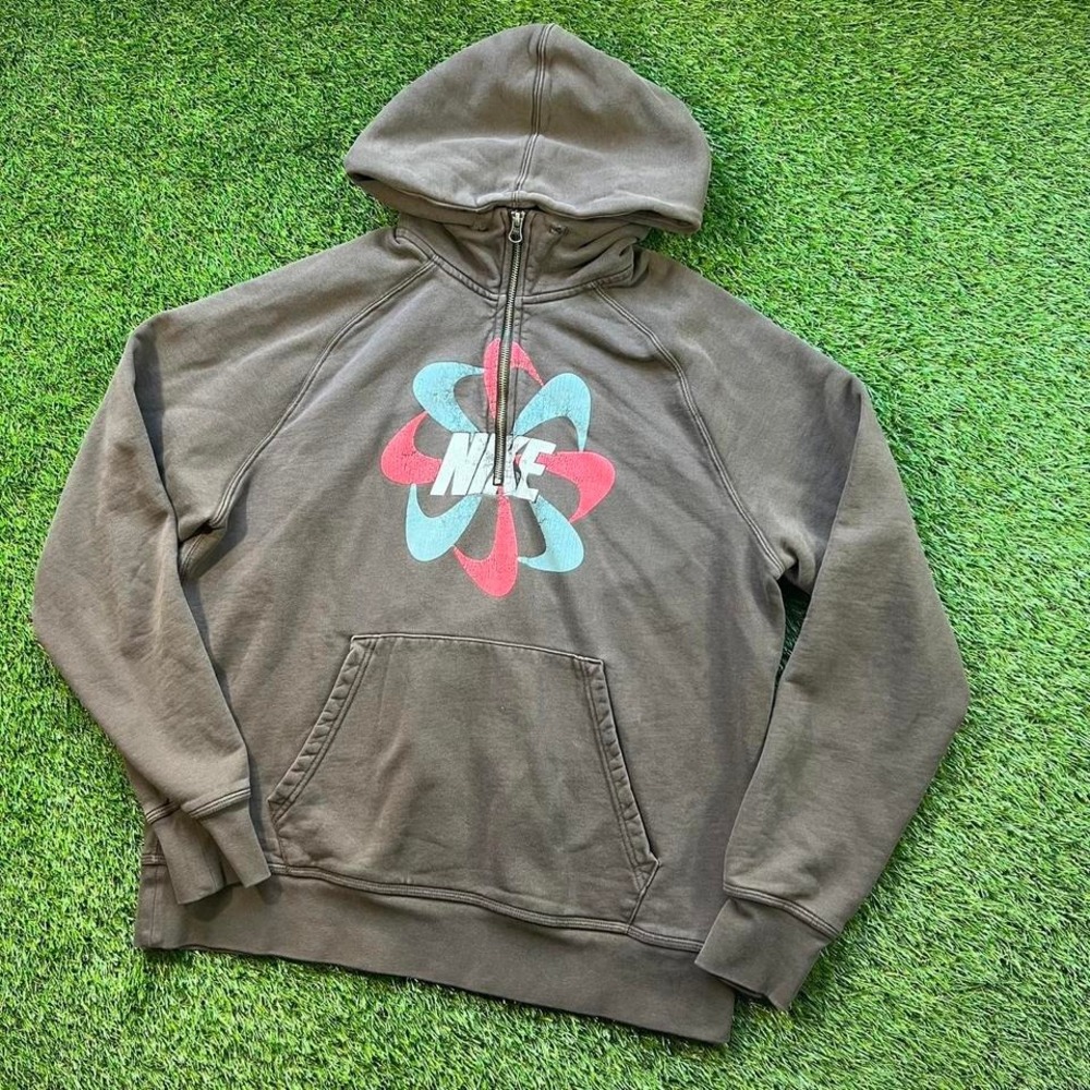 VTG Nike Track & Field Hoodie Mens Large Brown Swoosh Half Zip Y2K